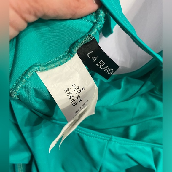 La Blanca 16 green Island Godess Twist Keyhole One Piece Swimsuit emerald plus - Picture 5 of 9